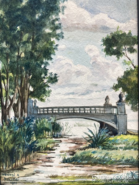 Kenedi (Kern) Andor (1906-?): Balatonalmádi, jelzett akvarell, 1941