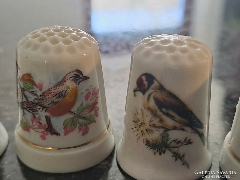 Vintage English thimble selection with bird decor