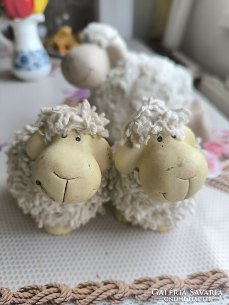 Wool lamb with ceramic body, 3 pieces for sale!