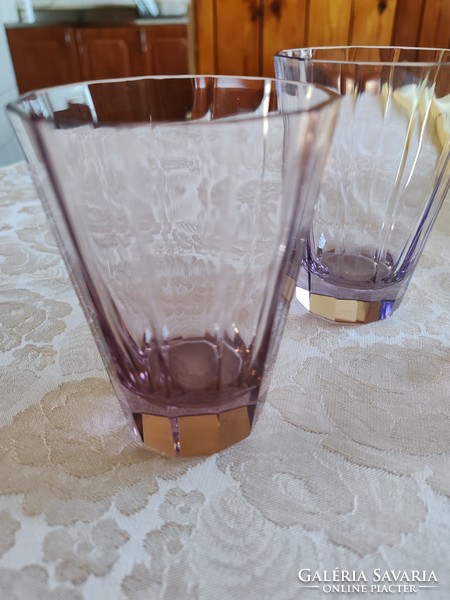 Moser, vagy Moser jellegű lapra csiszolt üveg pohár 3 db együtt