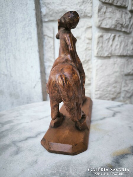 Equestrian statue nude equestrian woodcarving. Abduction of Europe theme.