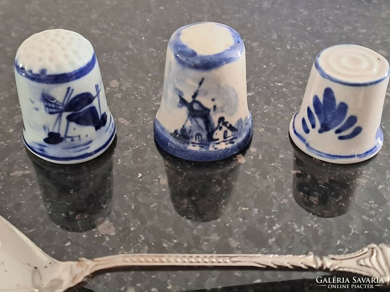Vintage delft porcelain thimble with silver plated porcelain inlay marked coffee spoon
