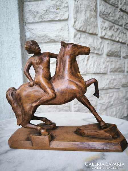 Equestrian statue nude equestrian woodcarving. Abduction of Europe theme.