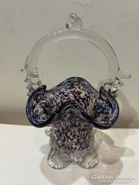 Art deco cast glass ring holder basket, Czech, 18 x 15 cm. 4523