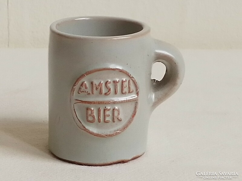 Mini Amstel Bier szürke mázas kerámia sörös krigli korsó