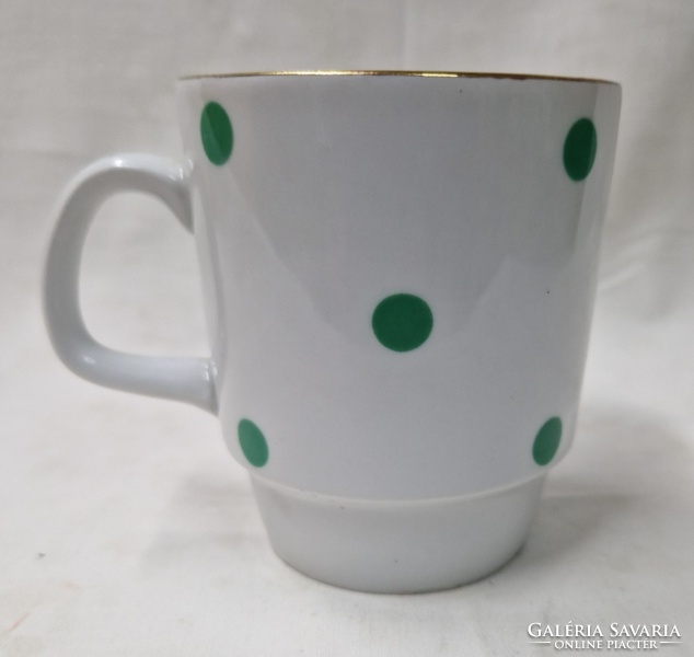 Alföldi porcelain factory skirted green polka dot mug in perfect condition 9.5 cm.