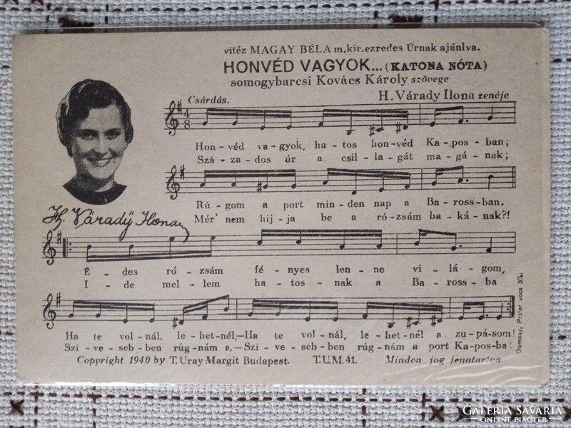 Horthy military note, postcard with sheet music
