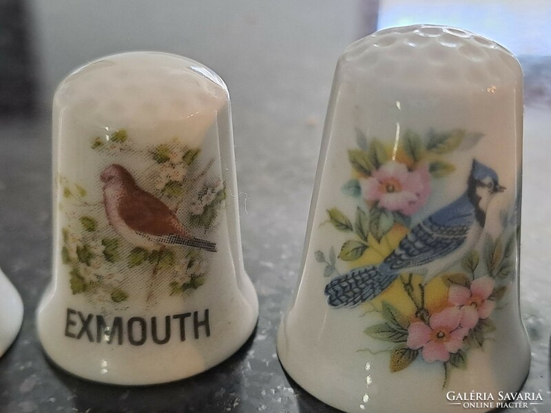 Vintage English thimble selection with bird decor