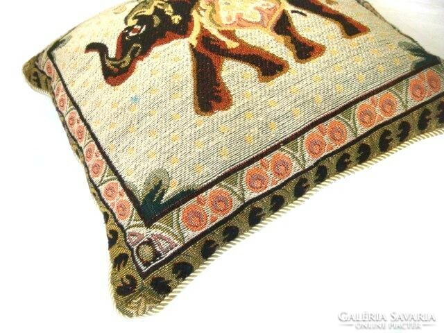 Two-sided tapestry pattern cushion cover with elephant representation