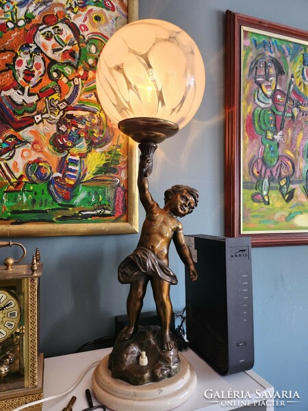 Szecessziós bronz asztali lámpa