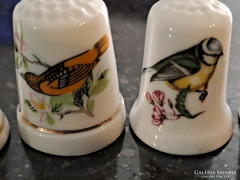 Vintage English thimble selection with bird decor