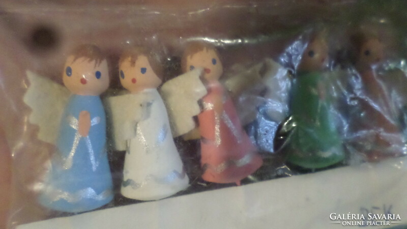 6 pcs approx. 4 cm, retro, wooden angel, Christmas decoration, in original packaging.