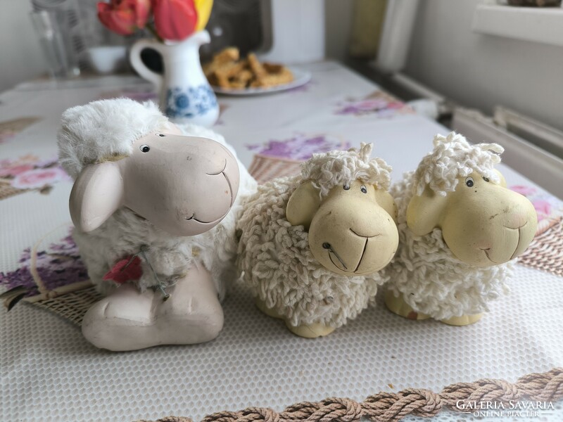 Wool lamb with ceramic body, 3 pieces for sale!