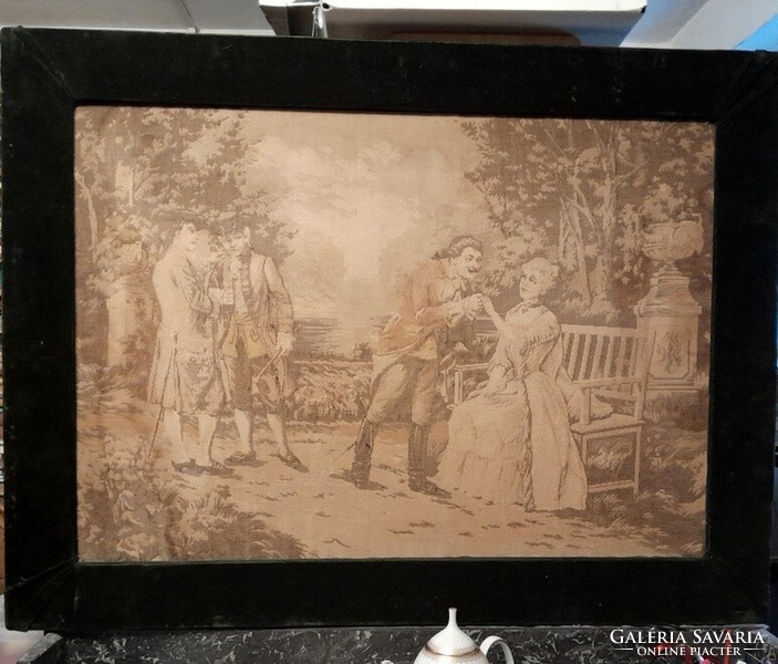 Antique French tapestry from 1870-1900, woven picture in original frame - 110 x 85
