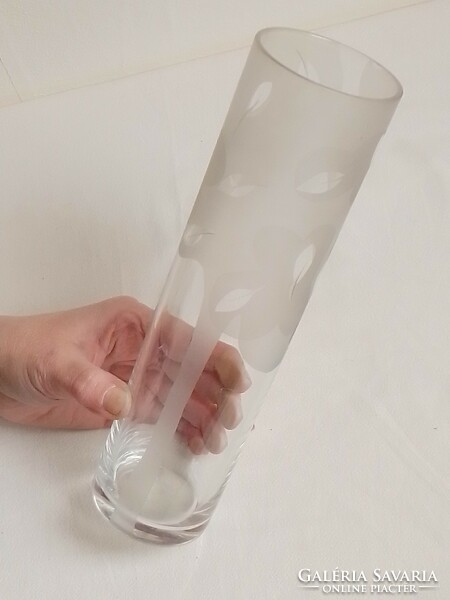 Cast glass vase with unique stylized polished etched leafy wood pattern 25.5 cm
