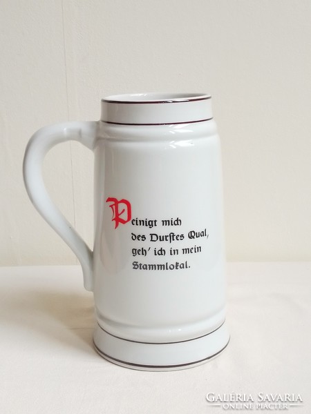 Literes régi GDR jelzett porcelán sörös korsó krigli vadász minta szarvas őz hibátlan 19,5 cm 1 l