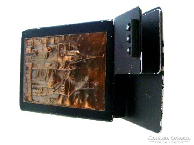 Bronze plaque metal cigarette and match holder, jury craftsman work