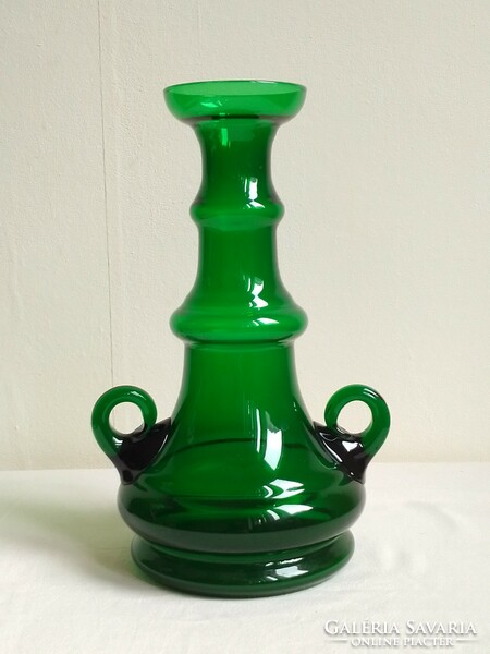 Old solid blown dark green glass bottle vase with spout ingrid glass special 25.5 cm