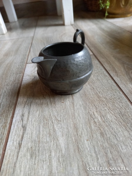 Antique pewter sugar bowl and spout