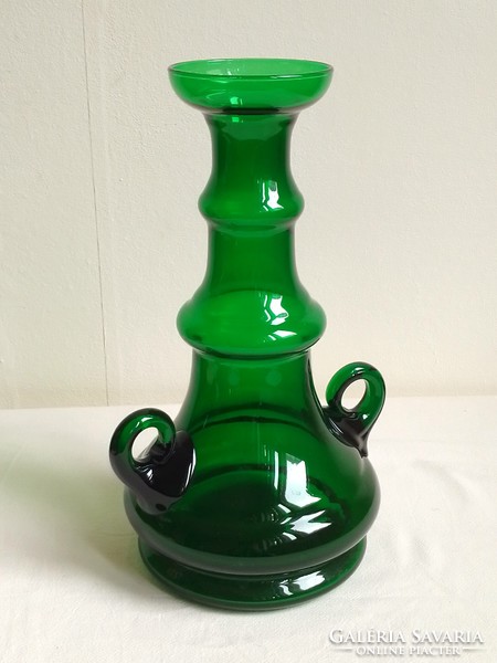 Old solid blown dark green glass bottle vase with spout ingrid glass special 25.5 cm