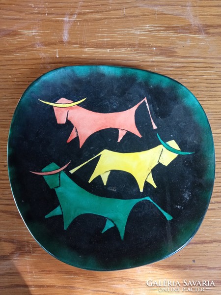 Art deco bull ceramic wall plate