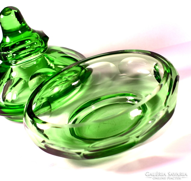 Art deco polished green glass bonbonier