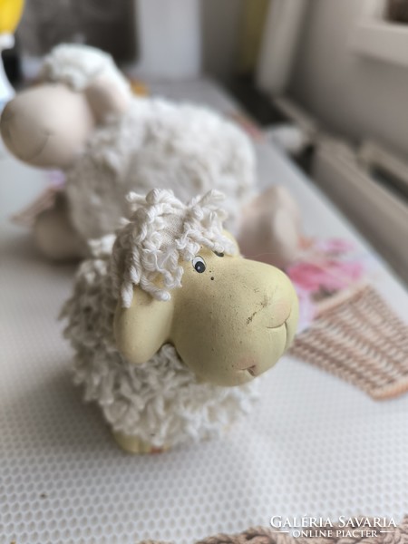 Wool lamb with ceramic body, 3 pieces for sale!