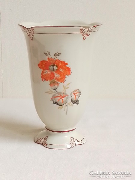 Antique old marked drasche Budapest porcelain urn vase flower pattern elegant bone-colored base 15.5 cm