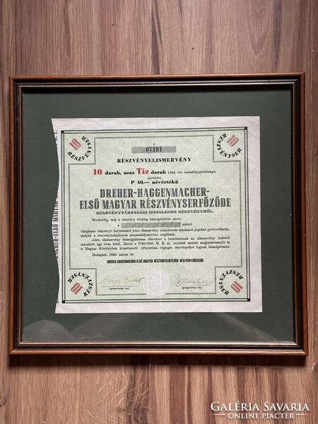 Dreher-haggenmacher share certificate