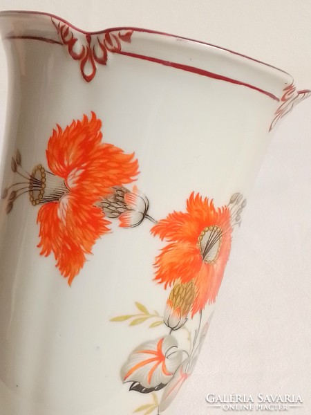 Antique old marked drasche Budapest porcelain urn vase flower pattern elegant bone-colored base 15.5 cm