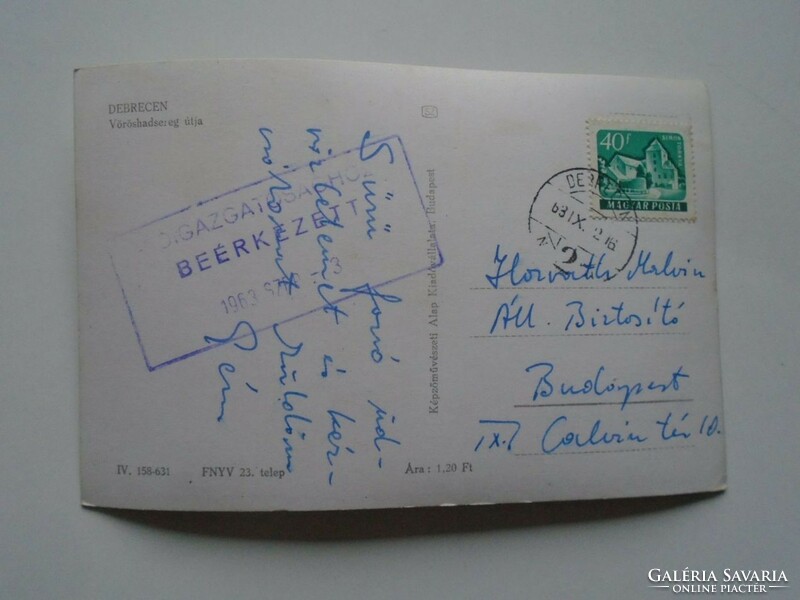 D201835 Red Army road to Debrecen - tram - state insurance - old postcard - 1963