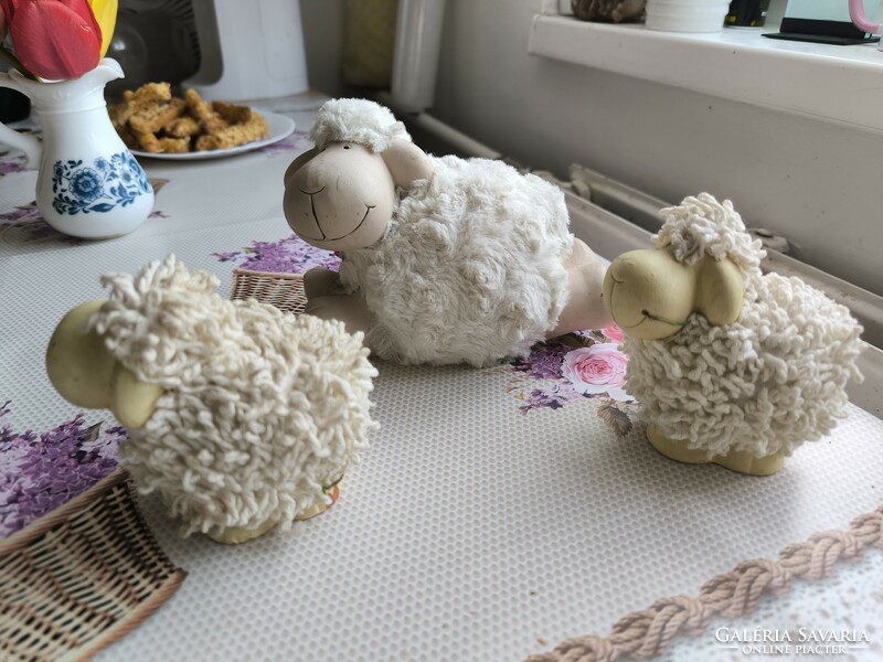 Wool lamb with ceramic body, 3 pieces for sale!