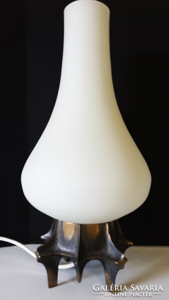 Zoltán Pap, Brutalist, marked, bronze bedside lamp, with original cover, 1960s