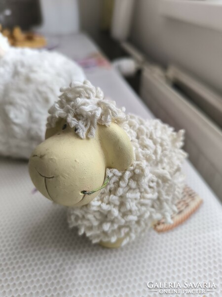 Wool lamb with ceramic body, 3 pieces for sale!