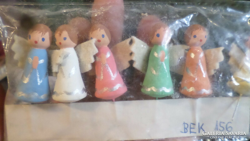 6 pcs approx. 4 cm, retro, wooden angel, Christmas decoration, in original packaging.
