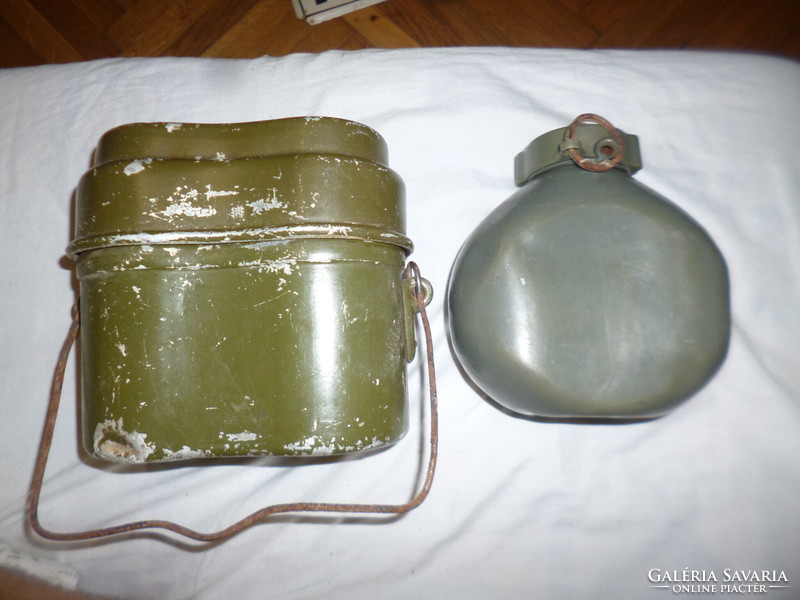 Old Hungarian military water bottle and metal dinnerware