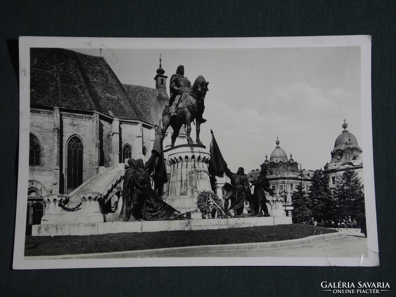 Postcard, Cluj-Napoca (Transylvania), statue of King Matthias, 1940