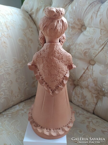 Fábián zoja.: Little girl with a shawl, terracotta statue, flawless, marked, 24 cm