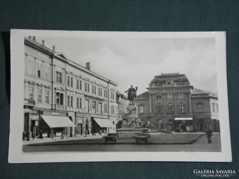 Postcard, Szeged, Clausál square, Kossuth statue, view, detail, 1955