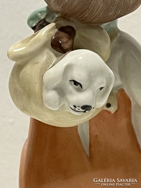 Royal Dux porcelán vándor fiú kutyussal