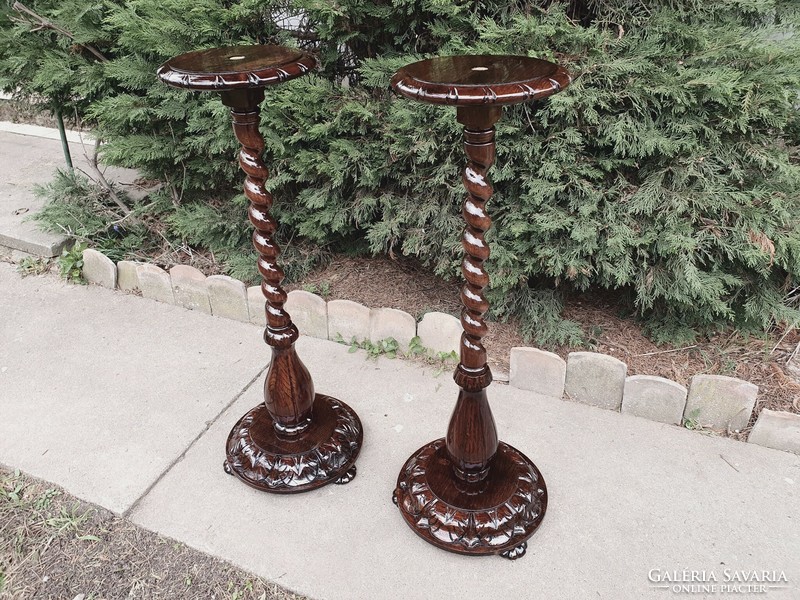 Beautiful antique twisted carved flower stand statue holder postmens 100 cm in pair!