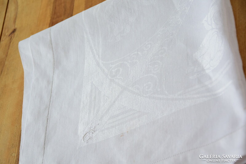 Antique old art deco damask serving plate coaster damask napkin tea towel 67 x 64