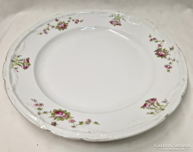 Large porcelain cake bowl with old flower and butterfly pattern 31 cm.