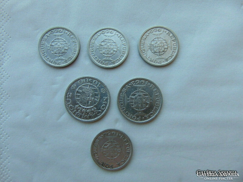 Angola - Mozambique 5 - 10 escudo 6 pieces of silver lot!