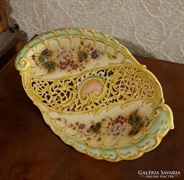 Antique museum Zsolnay decorative bowl! 34X20cm!