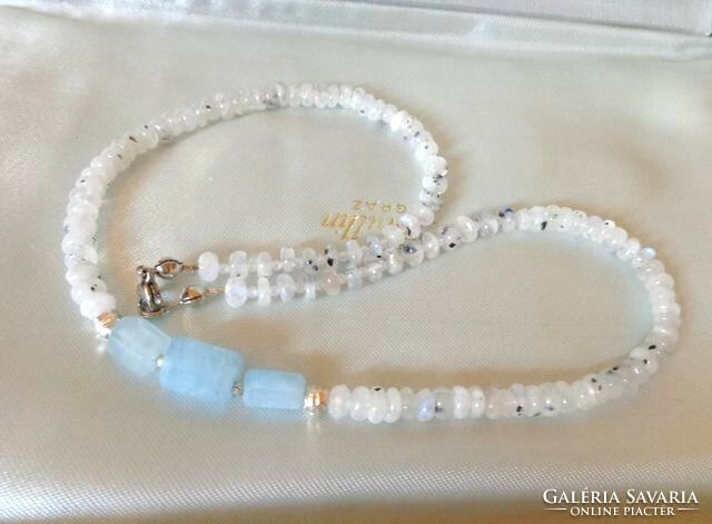 Aquamarine-moonstone mineral necklace