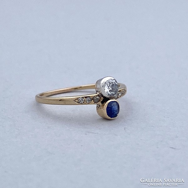 14K Art Deco Sapphire Diamond Ring