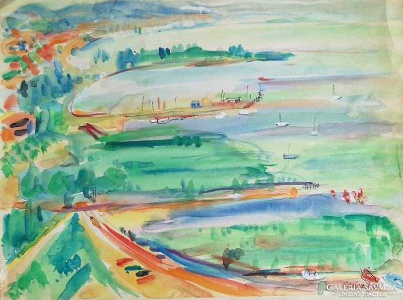 Valéria Bruckner (1900-1992): Balaton/Badacsony bay. Marked painting.