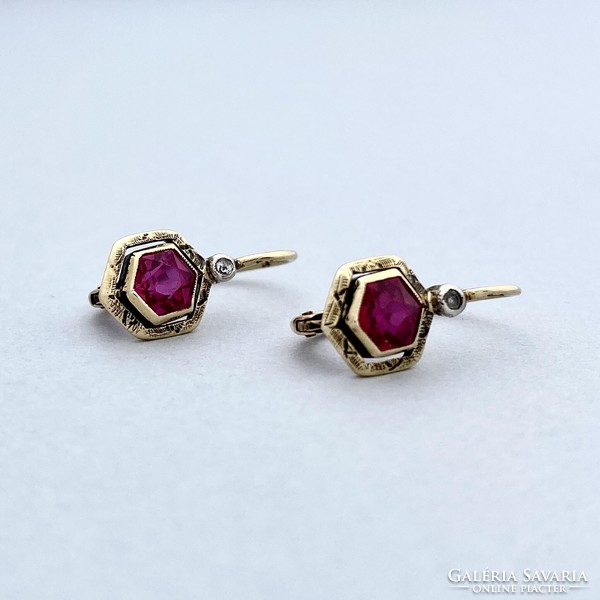 14K old gold earrings with rubies