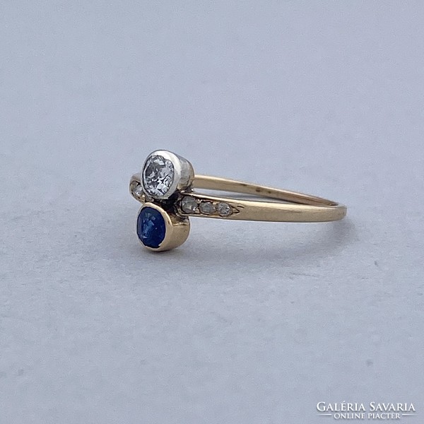 14K Art Deco Sapphire Diamond Ring